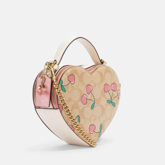 🍒❤️ Heart Crossbody In Signature Canvas With Heart Cherry Print - Picture 4 of 16